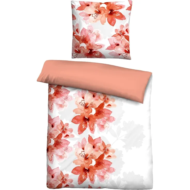 Traumhaft schlafen - Castell - Markenbettwäsche Polycotton Biber 0350349 FLORAL WENDE, terra, 1x 155x220 cm + 1x 80x80 cm