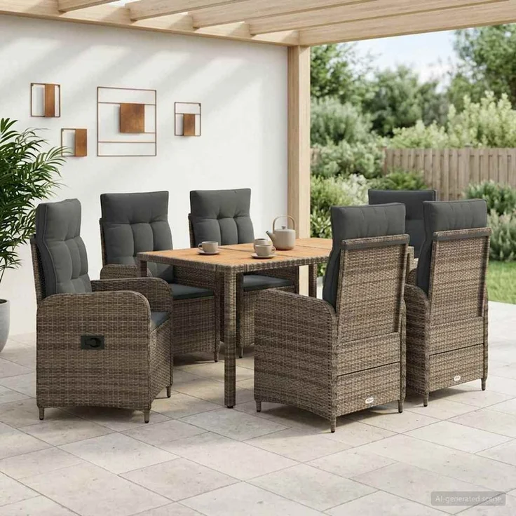 vidaXL Outdoortisch-Set 7 stk. Hellgrau und Dunkelgrau 3422281 – Bild 3