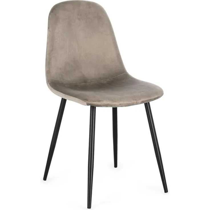 Esszimmerstuhl New Irelia aus Samt, modern gepolstert, Taupe, 4er-Set, schwarzes Metallgestell