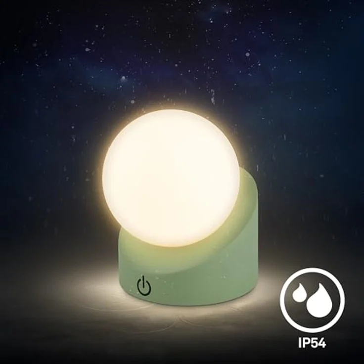 BRILONER - Mini LED Tischlampe kabellos IP54 mit Touch, dimmbar in Stufen, Akku & Lichtquelle tauschbar, Nachttischlampe, Kugel, LED Lampe, Akku Tischleuchte, Outdoor Lampe, 10 x 8 x 9 cm, Grün – Bild 7