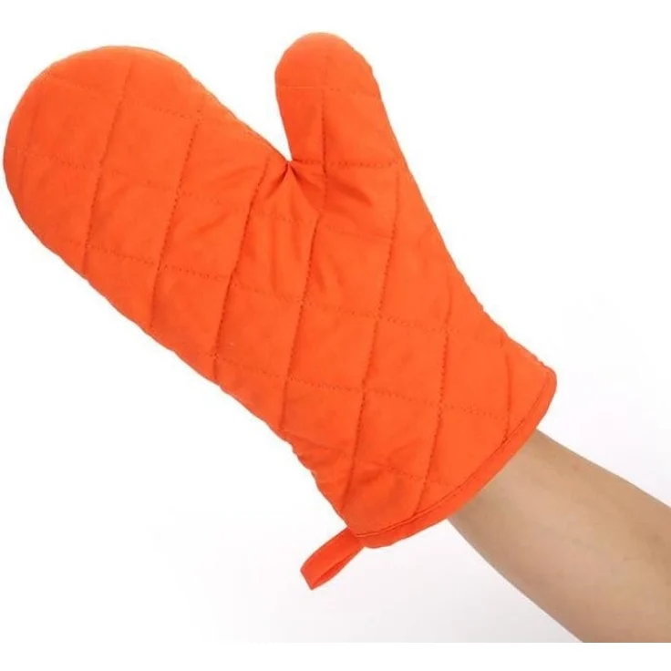 Ofenhandschuhe, hochwertige hitzebeständige Küchenhandschuhe aus Baumwolle und Polyester, gesteppt, übergroße Handschuhe, 1 Paar, Orange – Bild 3