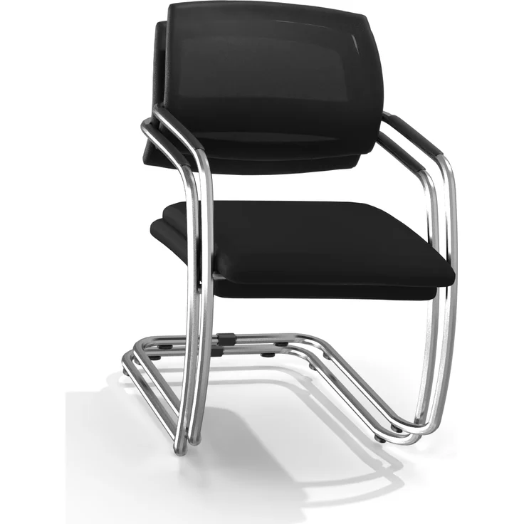 Rheinland Möbel Solido 2er Set Freischwinger mit Netzrücken – verchromtes Gestell, bis 120 kg belastbar, stapelbar, GS-geprüft, schwarz – Bild 4