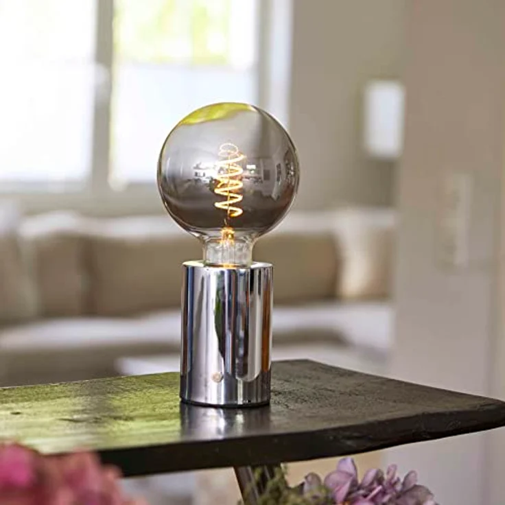 Northpoint LED Akku Tischlampe Edison Style, 2000mAh Touch Dimmer, chrom mit dunkler Glühbirne – Bild 6