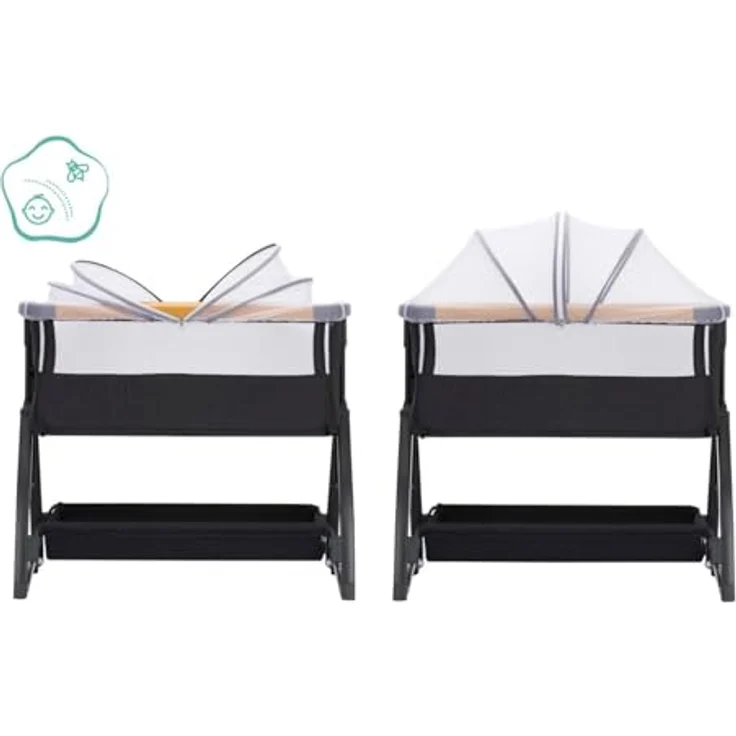 Fillikid Beistellbett Scandic, höhenverstellbar mit Wippfunktion, inkl. Matratze, Innenbezug & Mückennetz - Grau Melange – Bild 8