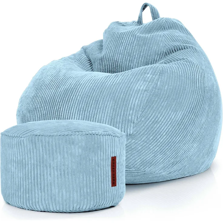 Green Bean® 2er Set Indoor XXL Sitzsack + Pouf mit EPS-Perlen Füllung - Hellblau