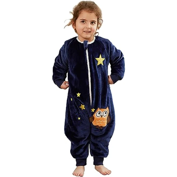 XQ&XG Baby Schlafsack mit Füßen 2.0 Tog,Kinderschlafsack mit langen Ärmeln,Schlafsack Kinder mit Beinen für mädchen und Junge,Eule,100 – Bild 2