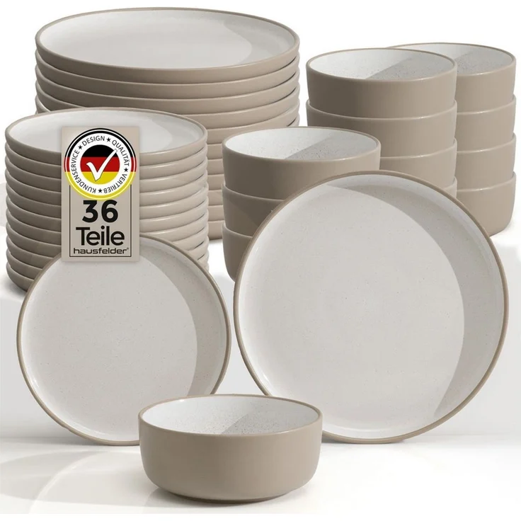 Hausfelder Geschirr-Set Steingut Geschirrset 12 Personen, 36teilig, Nordic Sand (36-tlg), 12 Personen, Steinzeug, spülmaschinen- & mikrowellengeeignet, Reaktivglasur – Bild 5