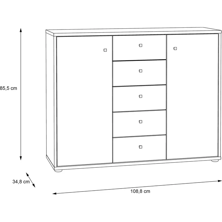Sideboard >TEMPRA2< 2 Türen, 5 Schübe, Old-Wood Vintage Dekor - 108,8x85,5x34,8cm (BxHxT) – Bild 7