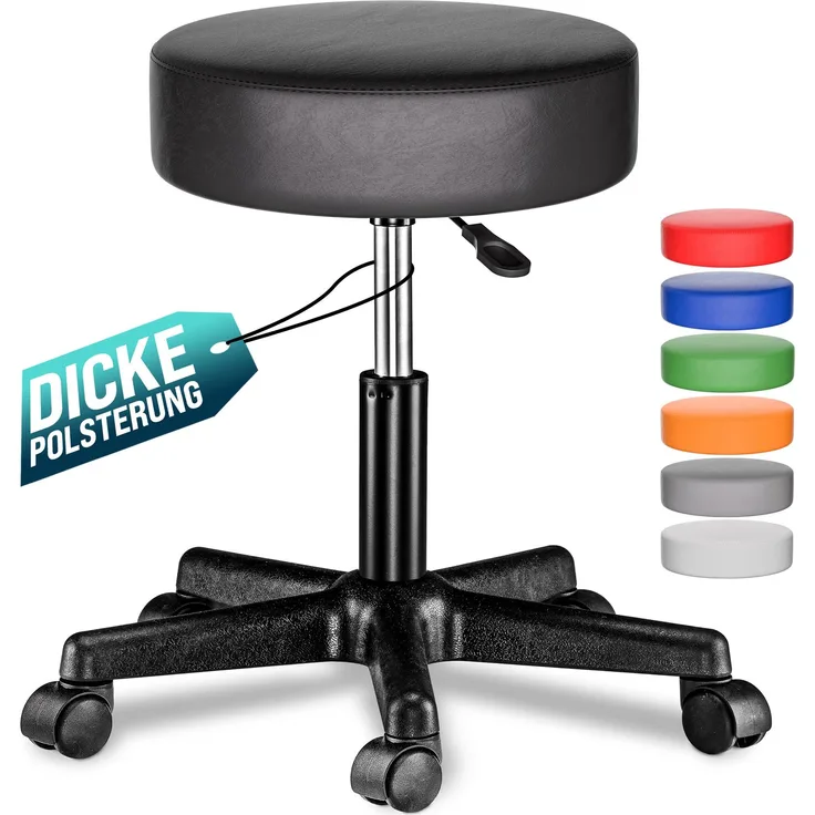 CASARIA® Rollhocker Höhenverstellbar Kunstleder Schwarz