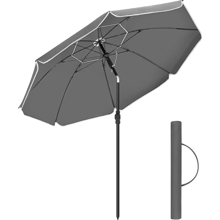 SONGMICS Sonnenschirm 160 cm, Sonnenschutz, UPF 50+, Strandschirm, beidseitig um 30° knickbar, höhenverstellbar, mit Tragetasche, für Balkon, Garten, Terrasse, Strand, ohne Ständer, grau GPU060G01 – Bild 1
