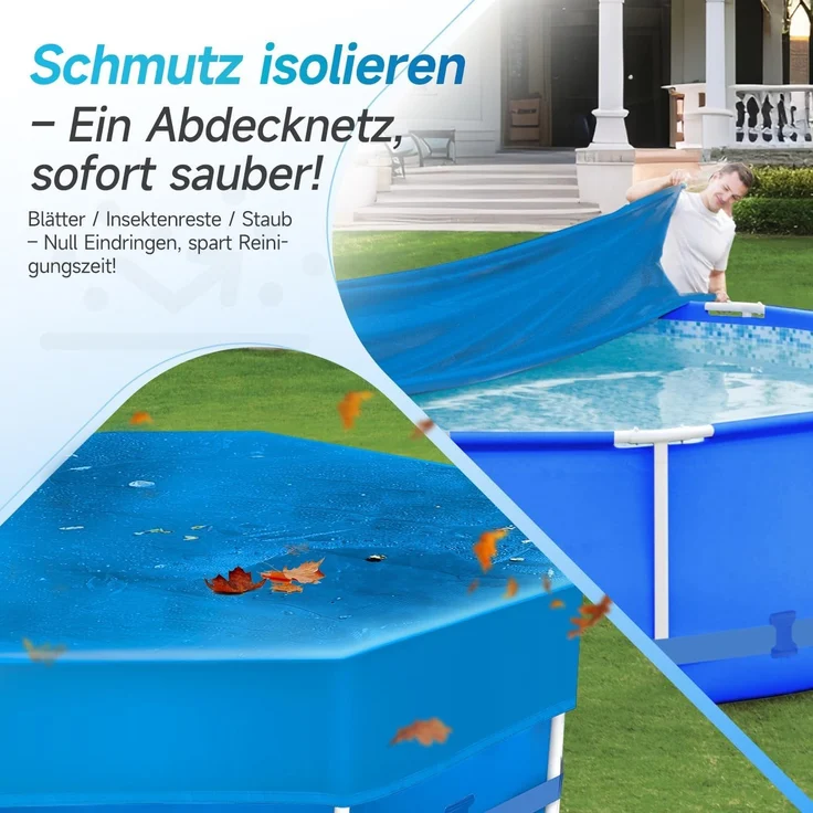 Sekey Poolabdeckung Rund 366 cm – Passend für Runde Stahlrahmenbecken Verstellbare Schnallen & Klettverschlüssen Wind- & Staubdicht Reißfestes Hochdichtes Abdeckplane | Blau – Bild 6