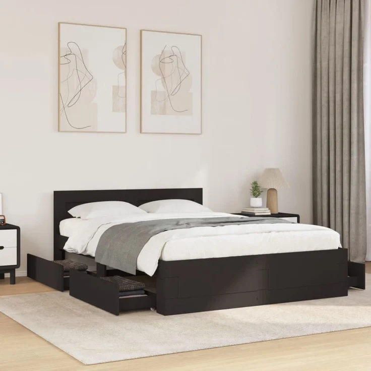 vidaXL Bettgestell mit Kopfteil Schwarz 120x190 cm Holzwerkstoff 3295605 – Bild 1