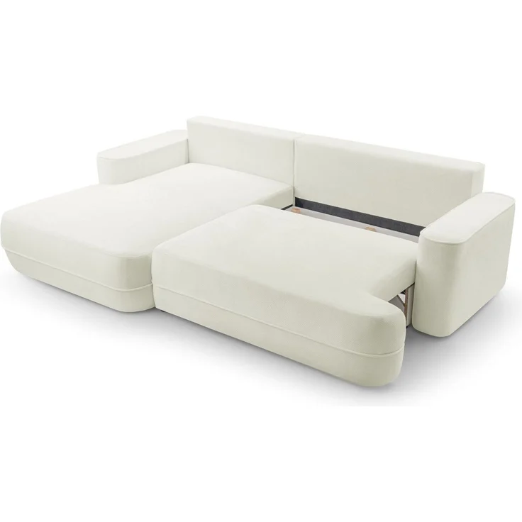 Selsey 'Fuerro' Ecksofa mit Schlaffunktion, Bettkasten, Ottomane links,Strukturstoff wasserabweisend, Weiß – Bild 6