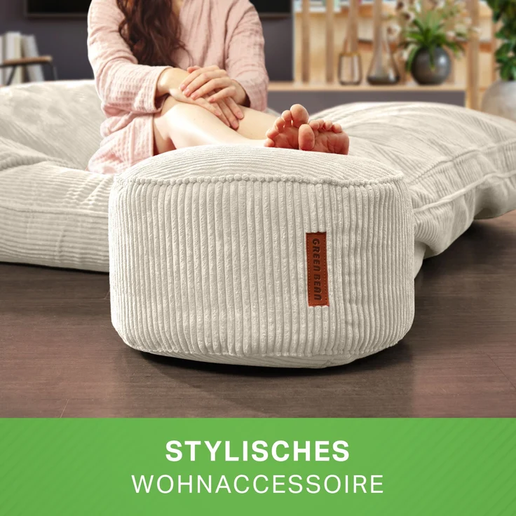 Green Bean® Indoor Sitzhocker Pouf 45x25cm EPS-Perlen Füllung & Cordstoff Kuschelig Weich Waschbar - Beige – Bild 3