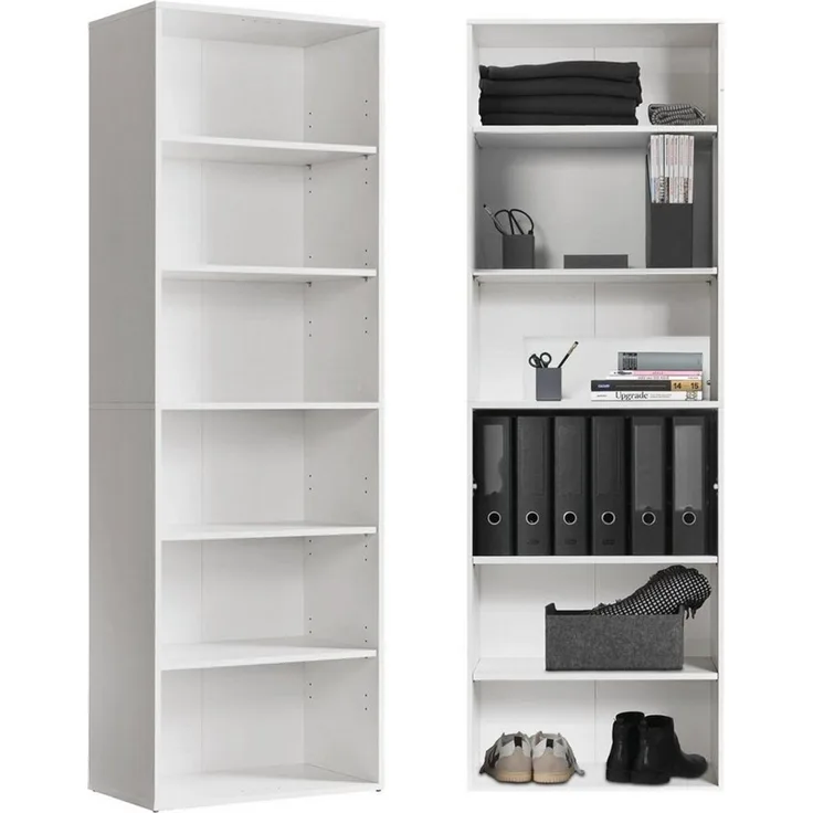 mokebo® Regal in Weiß aus Holz 'Der Bücherwurm', Bücherregal fürs Wohnzimmer, Büro, Kinderzimmer, Holzregal für die Wand mit viel Stauraum, 60cm Breite