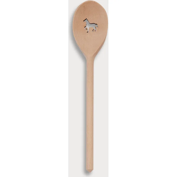 Kochlöffel, oval, mit Motiv Pferd, aus Holz 30 cm