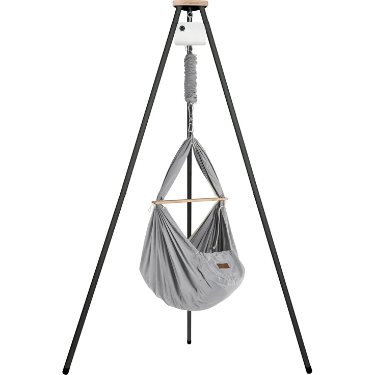 Federwiege mit Tipi und Motor Bio Grey Schafwolle Anthrazit Motor Weiß – Bild 3