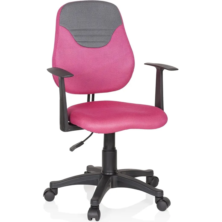 hjh OFFICE 670937 Kinder- und Jugenddrehstuhl KIDDY Style Stoff Pink/Grau Drehstuhl mitwachsend