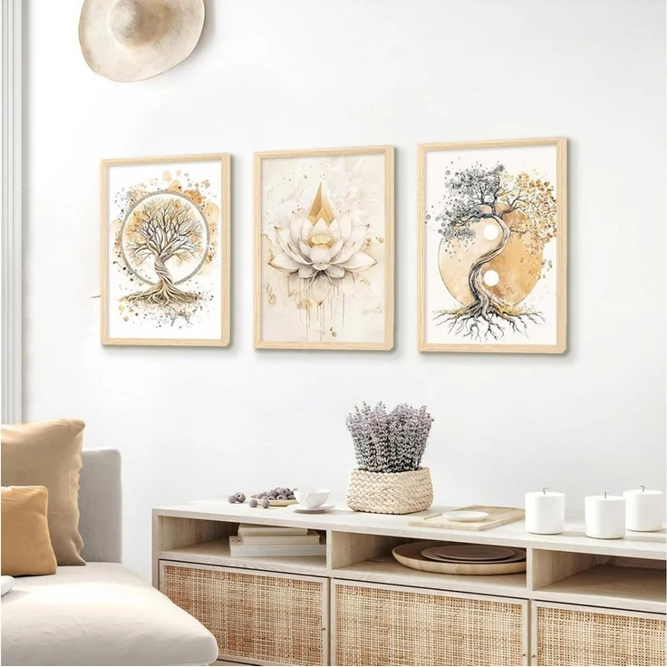 Zyronn Leinwandbild 3Pcs Lebensbaum Yin Yang Leinwand Bilder Malerei Poster Ohne Rahmen, (3 St), Wandbilder Wohnzimmer Schlafzimmer Badezimmer Wanddeko – Bild 4