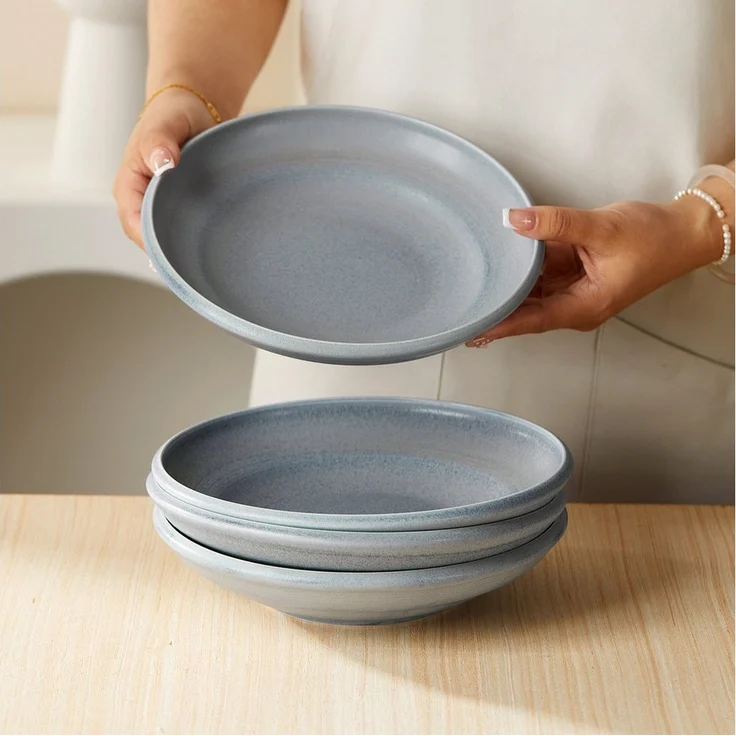JIWOO Suppenteller 4er Ø22cm, Speiseteller Pastateller Salatteller Dessertteller Plate, (4 St), Keramik Tellerset Weiß mikrowellen- und spülmaschinenfest Ø21,2 cm – Bild 3