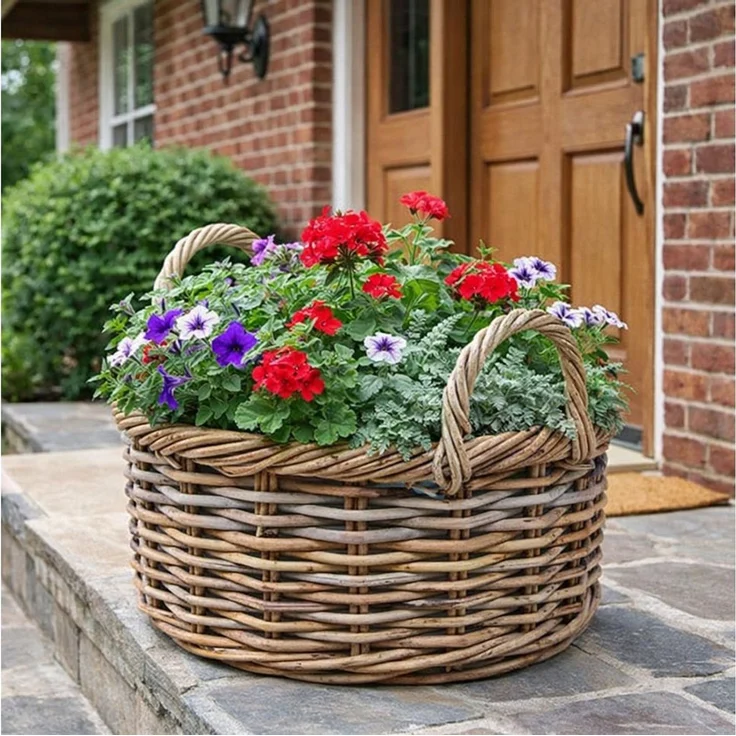 Kobolo Pflanzkübel Übertopf Pflanzkorb Pflanzschale rund aus Rattan mit Folie (Vorteils-Set 1 Stück, 1 St, 1 Stück), Blumenkorb Flechtkorb Holzkorb Durchmesser 40 cm – Bild 1