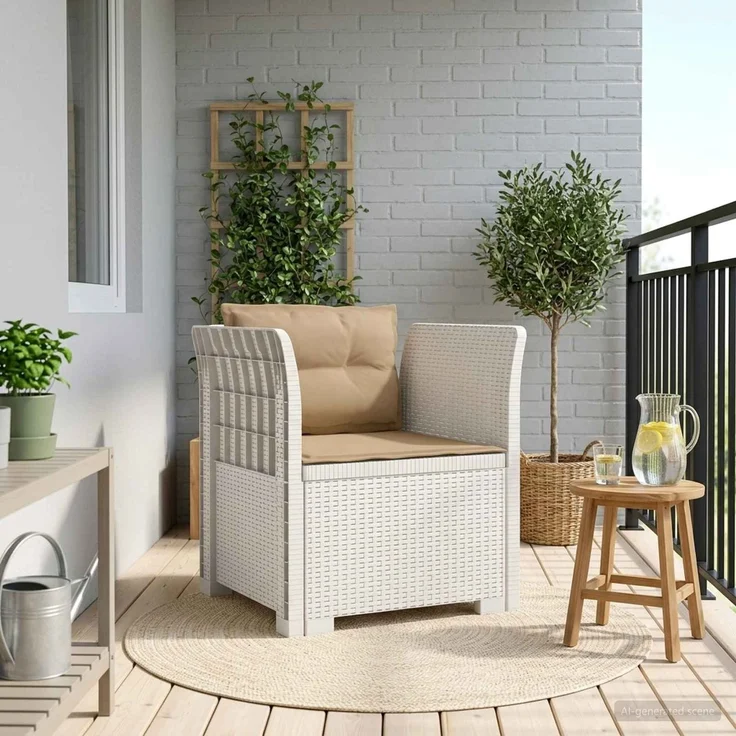 vidaXL 1-Sitzer Sessel mit Kissen Rattan-Look PP Weiß 8011878 – Bild 1