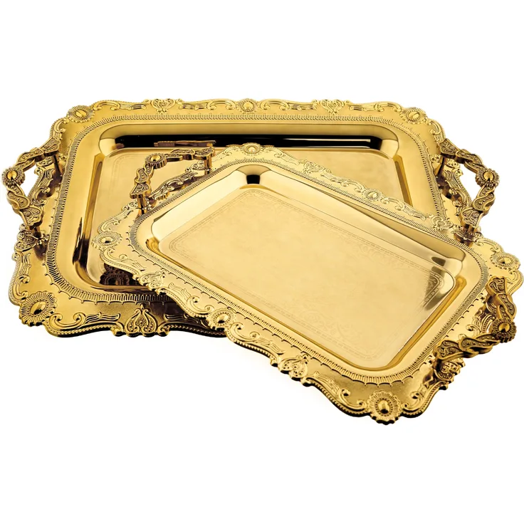 2er-Set Serviertabletts aus hochwertigem 18/10 Edelstahl – Funktionalität trifft auf Eleganz Motiv 6 Gold