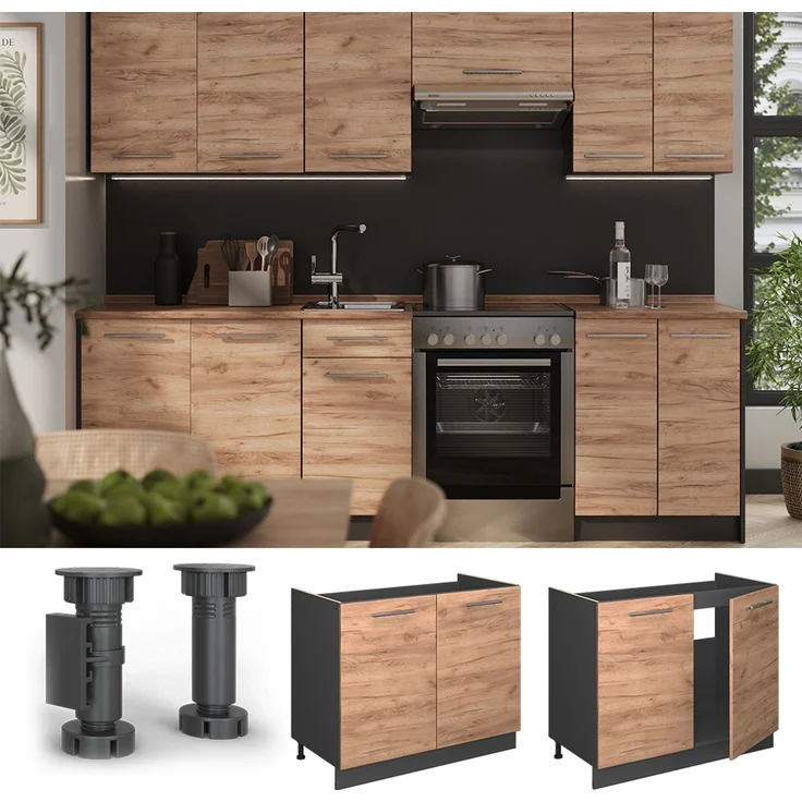 Spülenunterschrank Fame-Line Goldkraft Eiche/Anthrazit 100 cm, AP Eiche Vicco – Bild 4