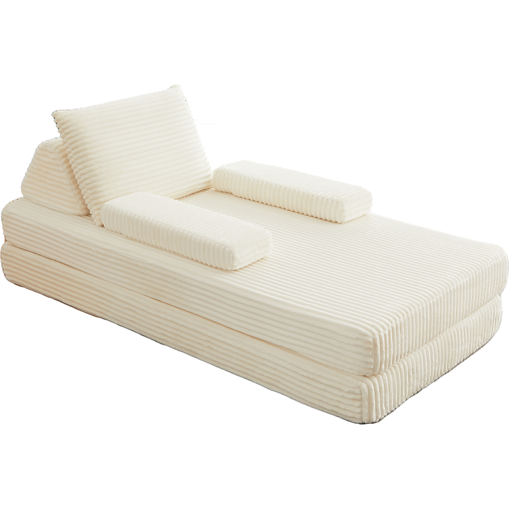Wohnora-211 cm langes, Modernes Cord-Sofa, Kombination aus Sofa und Bett, Vielfältige Kombinationsmöglichkeiten mit zwei dreieckigen Rückenlehnen, Zwei Kissen und zwei abnehmbaren Armlehnenmodulen,H 62cm x T 2115cm x B 1065cm,Beige