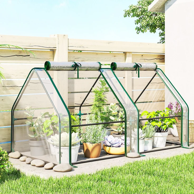 MELAYR, Mini-Gartengewächshaus, Mini-Tunnelgewächshaus, Spitzdach, UV-beständiger Stahl, 90 x 20 x 10 cm, Transparent – Bild 4