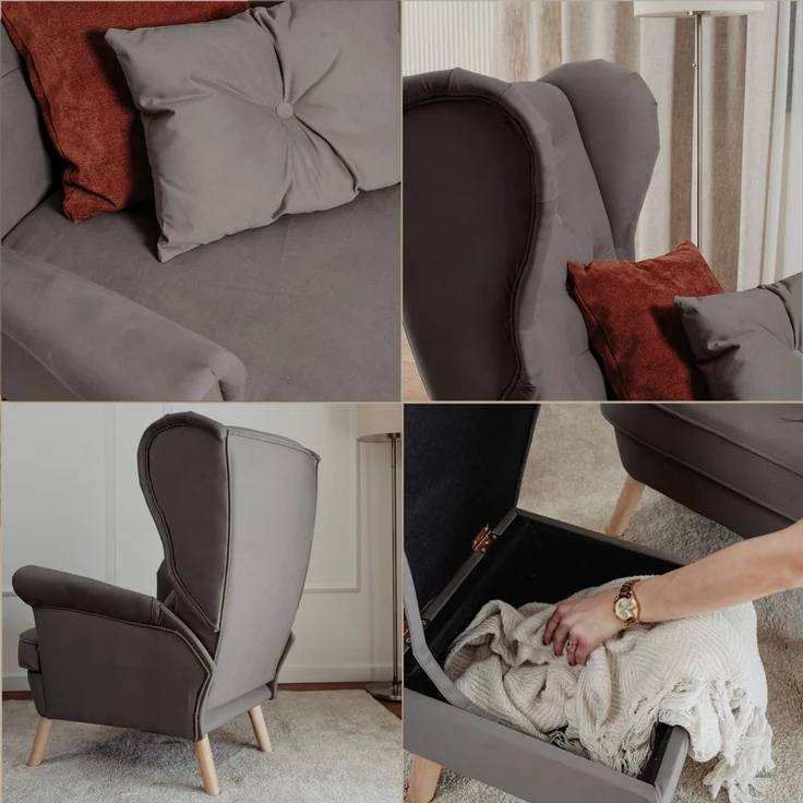 Sessel Ohrensessel ALISON inkl. Hocker in Stoff Trinity Dunkelgrau – Bild 5