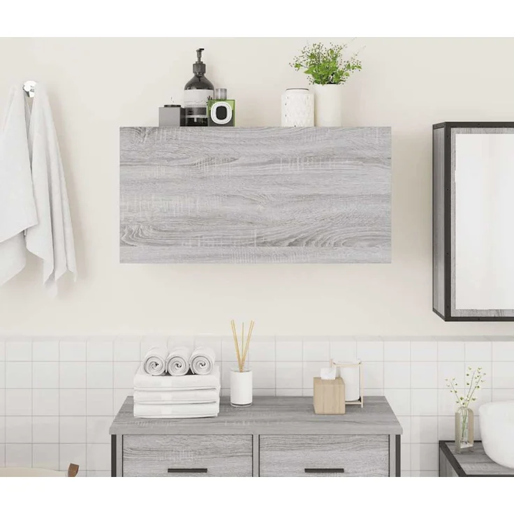 vidaXL Bad-Wandschrank Grau Sonoma 80x25x40 cm Holzwerkstoff 860090 – Bild 3