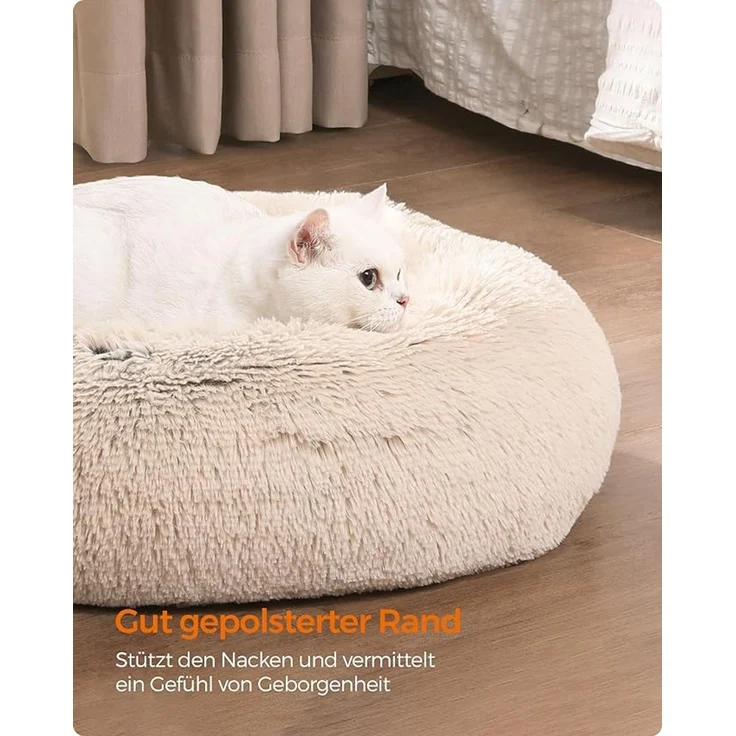Feandrea Hundebett flauschig, Katzenbett, Donut Kissen, waschbar, Polsterung in der Mitte herausnehmbar, langer Plüsch, 90 cm Durchmesser, Ombré-Khaki – Bild 3