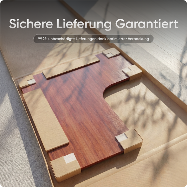 DESKSPACE Eck-Tischplatte, 2,5 cm massiv, Mahagoni, 160x130x70 cm, ideale Holzplatte für Esstisch & höhenverstellbaren Eck-Schreibtisch – Bild 6