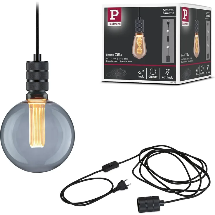 Paulmann 78436 Pendelleuchte Tilla E27 max. 20W inkl. Stecker Schwarz