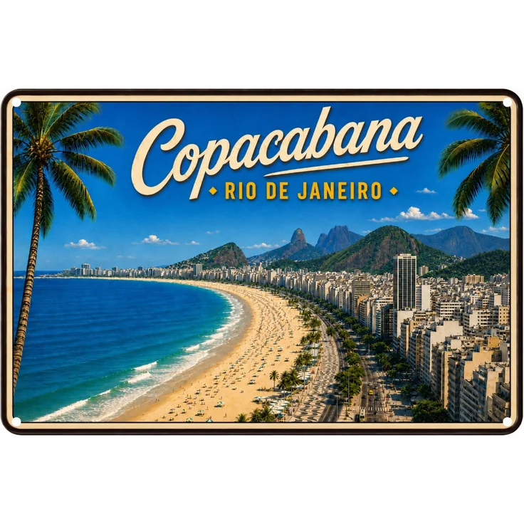AstraDesign Blechschild 20x30cm - Copacabana Rio de Janeiro – Metall – Mehrfarbig – AD0493 – Bild 1