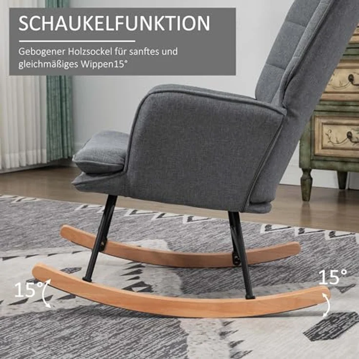 HOMCOM Schaukelsessel mit Hocker, Relaxsessel mit Leinenoptik (Armlehnsessel, 2-St, Schwingsessel), für Wohnzimmer, Schlafzimmer, Grau – Bild 5