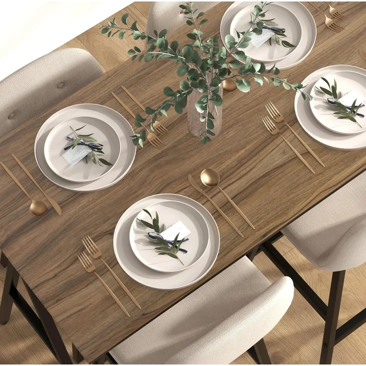Bartisch-Set 120x60x91 cm mit 4 gepolsterten Barhockern, Stahlgestell, Beige – Bild 3