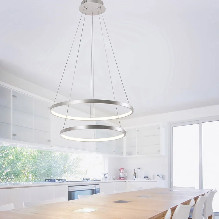 LED Hängeleuchte, Ringe, silber, Höhenverstellbar, D 50 cm – Bild 5