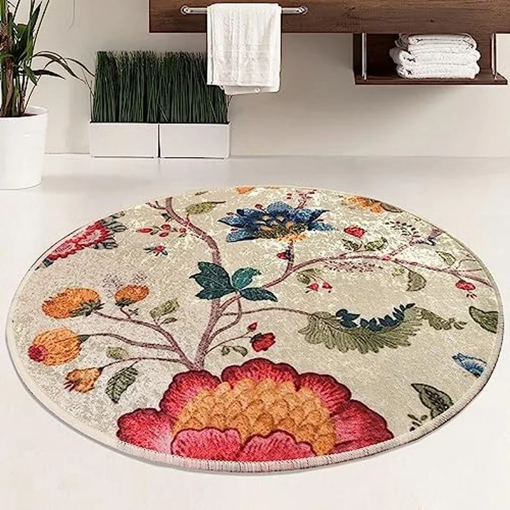 WELL HOME MOBILIARIO & DECORACIÓN Runder Badteppich mit bunten Blumen – Bild 2