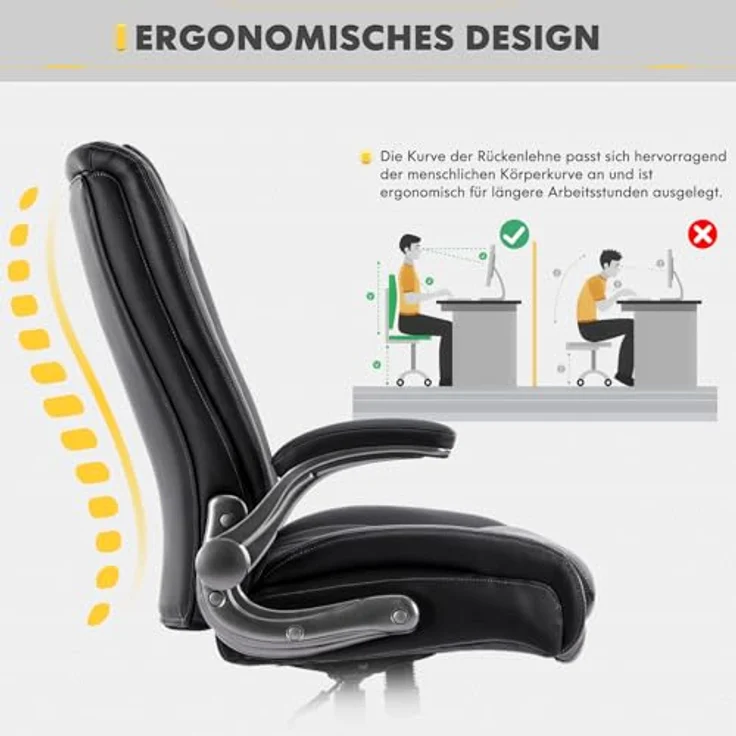 COLAMY Chefsessel Bürostuhl 181kg, Großer Ergonomischer Chefsessel Leder, Breiter Sitz, Klappbare Armlehnen, Höhenverstellbar für das Homeoffice, Schwarz – Bild 8