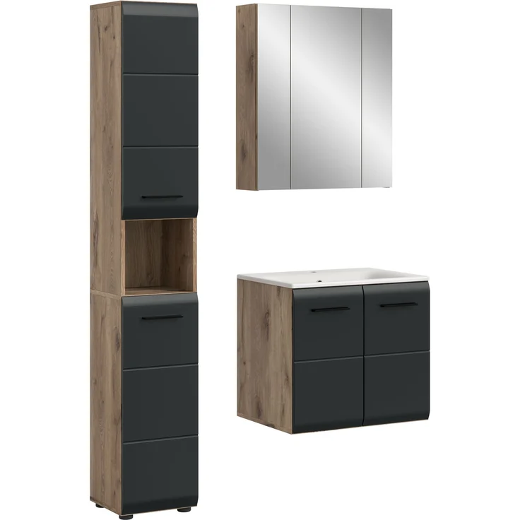Badkombination (B/H/T: 105x185x46 cm) in schwarz matt und Nox Oak Nachbildung – Bild 1