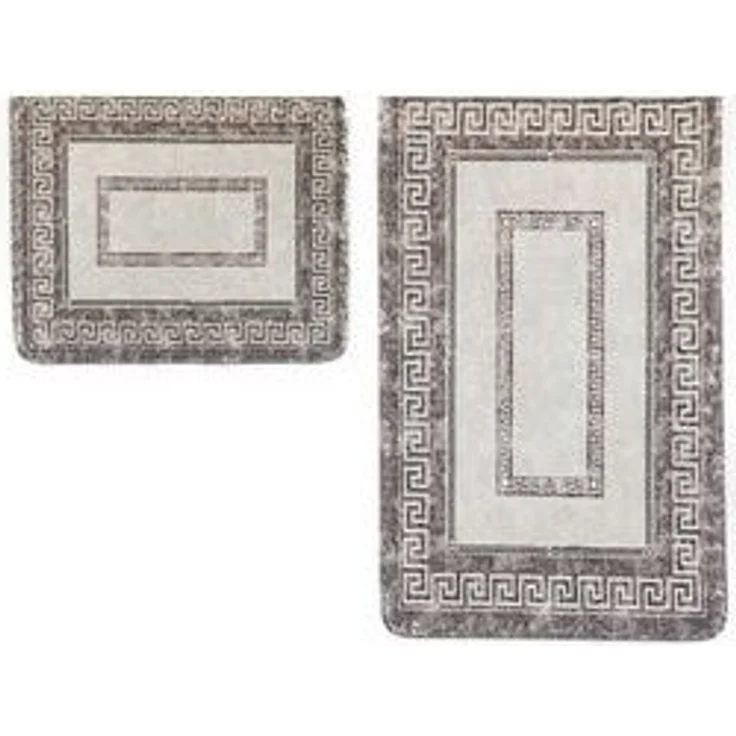 Almina Exclusive 2 Teiliges Bademattenset mit Muster Rutschfest waschbar aus Polyester Grau/Braun – Bild 4
