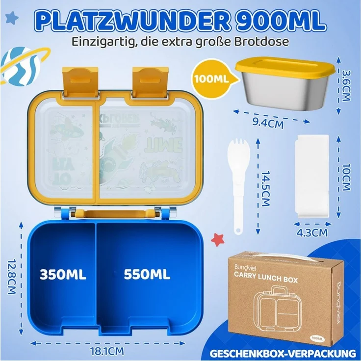 Bundviel Lunchbox Brotdose Kinder mit Fächern Bento Box Auslaufsicher Lunchbox – Bild 1
