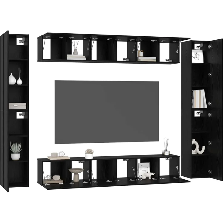 vidaXL TV-Schrankset 10 pcs Schwarz Eichen-Optik Holzwerkstoff 3393151 – Bild 2