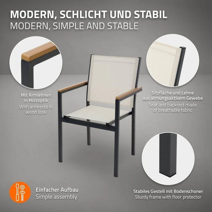 ML-DESIGN Gartenstuhl Terrassenstühle mit Aluminiumgestell Balkonstuhl wetterfest stapelbar (4 St), 4er Set Sessel mit Armlehnen-Holzoptik für Garten Balkon Terrasse – Bild 1
