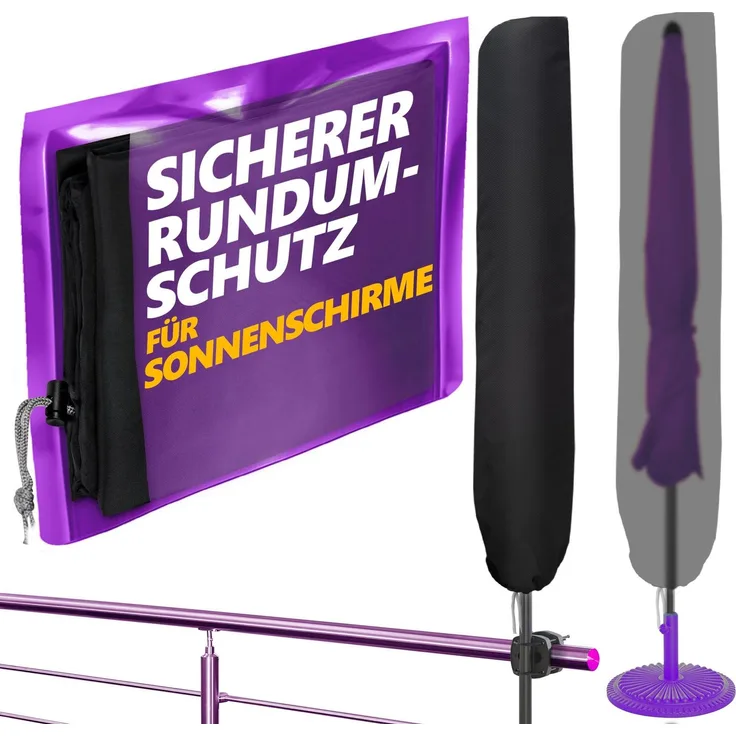 4smile Sonnenschirm Schutzhülle - Wetterfeste Schutzhülle für Schirm 2 m Ø / 2 m x 1,25 m - Strapazierfähige Sonnenschirmhülle, Polyester Schirmhülle, Abdeckung Sonnenschirm, Schwarz