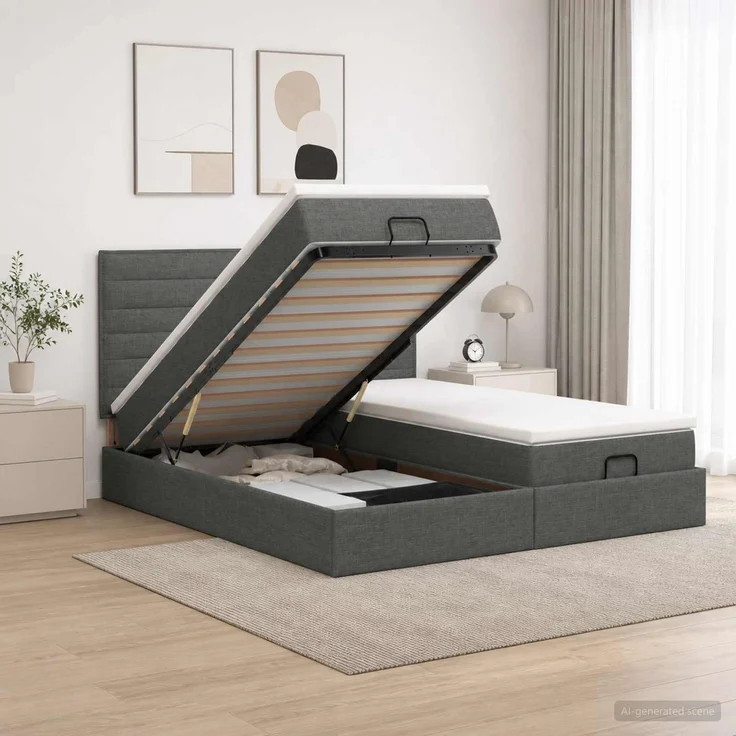 vidaXL Ottoman-Bett mit Matratze und LED Dunkelgrau 180 x 200 cm Stoff 3458417 – Bild 4