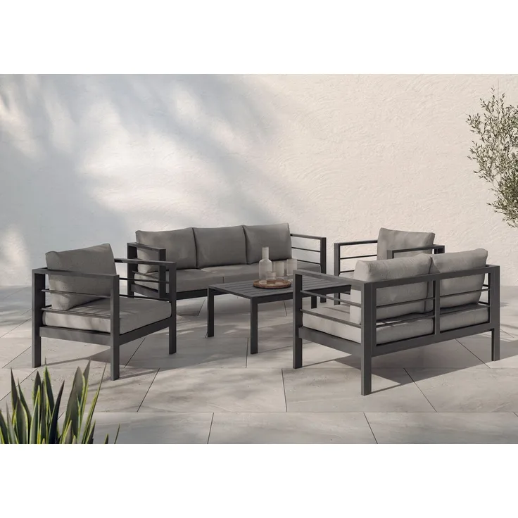 KONIFERA Gartenlounge-Set »New Jersey«, (Set, 19-tlg, 1x 3er Sofa, 1x 2er Sofa, 2 Sessel, Tisch 62x110x41 cm), inkl. Auflagen, Tischplatte aus Nonwood