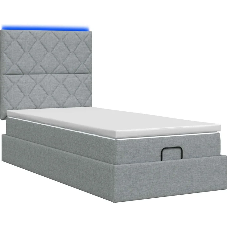 vidaXL Ottoman-Bett mit Matratze und LED Hellgrau 90 x 200 cm Stoff 3458124 – Bild 9
